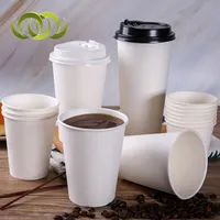 Disposable Coffee Paper Cups with Lid, Customized Logo