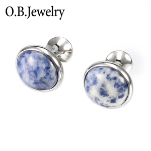 OBジュエリー-シルバーメタル男性ジュエリーカフリンクス白または黒石スプライシングカフリンクス最新スクエアカフリンクスメンズシャツ - Product Image 5