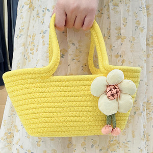 Woven bucket <b>bag</b> for women, <b>straw</b> braided, new spring/summer style, solid color, fresh and simple, perfect for vacation. Floral - Product Image 2