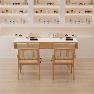 Modern <b>Simple</b> Multi-functional Cream Wind Nail Chair Set Economy Single and Double Light Luxury Network Red Ins Nail <b>Desk</b> - Product Image 4
