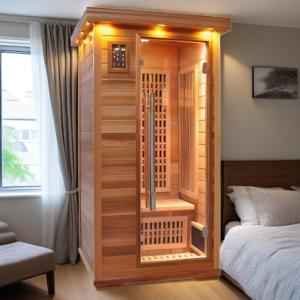 SS-100T nhà sử dụng gỗ rắn hồng ngoại phòng tắm hơi trong nhà cho 1 người thấp EMF hemlock phụ kiện bằng gỗ tomalin đá khô phòng tắm hơi - Product Image 6