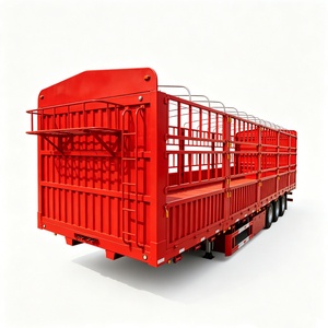 Semi-remorque à plateau à ridelles en acier rouge robuste à 3 essieux avec une capacité de charge de 80 à 100 tonnes pour le transport de marchandises et de bétail - Product Image 1