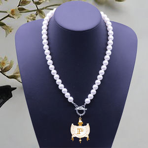 Trendy Greek Jewelry Sigma Gamma Rho Chapter Inspired Philo Crest Symbol <strong>Pendant</strong> Decorated SGRho <strong>Pearl</strong> Choker Jewelry <strong>Necklace</strong> - Product Image 6