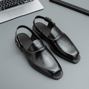 Sandalias de Hombre Talla Grande, Nuevas Sandalias de Verano Transpirables de Cuero, Sandalias Brillantes de Moda Británica, Zapatos de Playa - Product Image 2