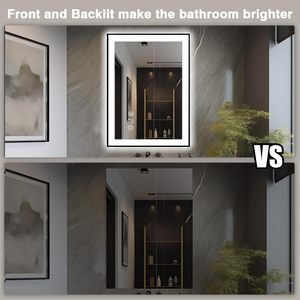 24x32 LED <b>Bathroom</b> Vanity <b>Mirror</b> <b>Black</b> Aluminum <b>Framed</b> Rectangle Anti-Fog Front and Backlit Illuminated <b>Mirror</b> - Product Image 6