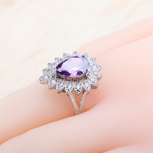 Conjuntos nupcial de joyería de plata 925 de amatista púrpura para mujer, traje de boda, pendientes de piedras CZ, anillo, pulsera, colgante, conjunto de collar - Product Image 6