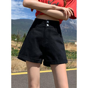 Shorts en jean taille haute streetwear pour <span class=keywords><strong>femme</strong></span>, nouvelle collection printemps/été, coupe droite amincissante, couleur unie, polyvalent et très tendance - Product Image 4