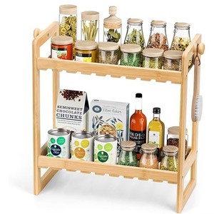 Wooden Two Tier Spice <b>Rack</b> Natural Wood Color Multi Function <b>Kitchen</b> Storage For Food Countertop Organizer - Product Image 4
