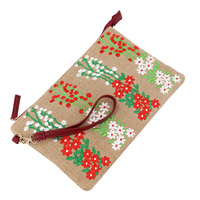 Banjara — pochette brodée en jute faite à la main, sac à main à fermeture éclair avec poignée, style ethnique chinois, pour cadeau de plage d'été