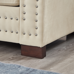 Modern Convertible <b>Living</b> <b>Room</b> <b>Sofa</b> Set with Square Armrest Silver Nails Decoration Upholstered Velvet Loveseat in Apricot - Product Image 4