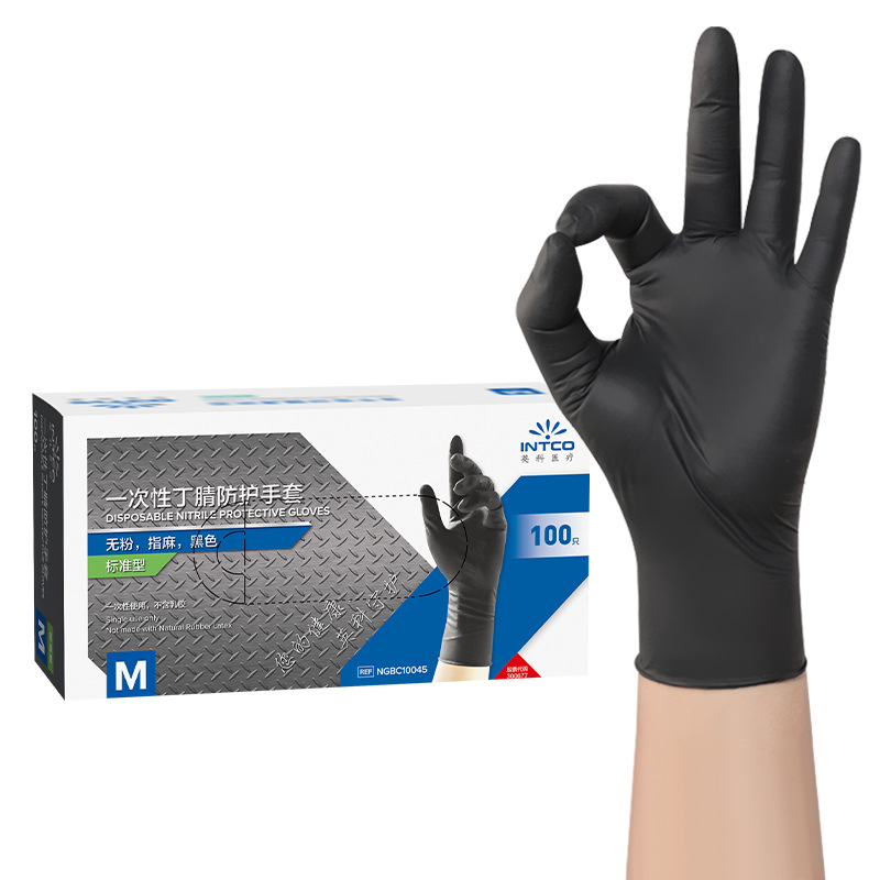 Guantes de nitrilo negros estándar, 100 piezas por caja.