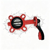 Vanne papillon manuelle de type wafer avec levier rouge, corps en fonte ductile, joint EPDM pour systèmes d'eau et d'incendie
