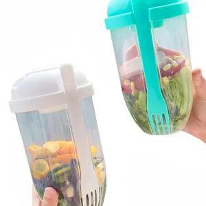 Salad Takeout Cups Convenience Breakfast Portable Fruit And Vegetables Milk With Fork And Lid Cups Outdoor