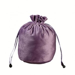Sacs en tissu velours avec cordon de serrage, logo personnalisé, fond rond en daim, pochette de rangement pour bijoux, vente en gros - Product Image 1