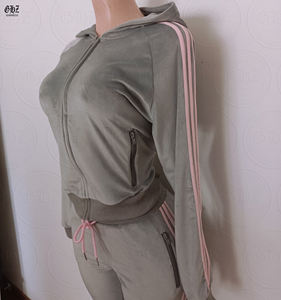 New Arrivals Custom LOGO Striped Velvet Tracksuit Women Zip up Body Velour Jacket <strong>and</strong> Jogger Pants Two Piece Set Women <strong>Clothing</strong> - Product Image 4