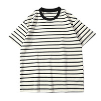 T-shirt Homme Rayé Color-block à Manches Courtes en Coton Spandex Style Été Américain Rétro Ample Polyvalent Décontracté Travail 180g