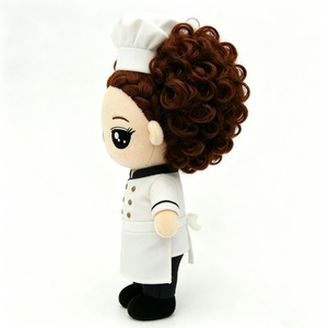 Customized Curly Hair Chef Girl Plush Doll, Cute Female Chef Stuffed Toy with White Uniform & <b>Apron</b>, Anime-Style Chef Ch - Product Image 1