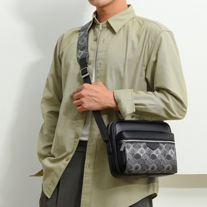 New Men's Fashion Trendy Geometric PU Crossbody Casual <b>Bag</b> Urban Simplicity Multi-compartment Large Zipper Closure Shoulder - Product Image 5