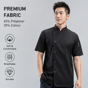 Nouvelle combinaison de chef super-élastique et ajustée pour homme, à manches courtes, respirante, en polyester gaufré, pour la <span class=keywords><strong>restauration</strong></span> et la cuisine - Product Image 3