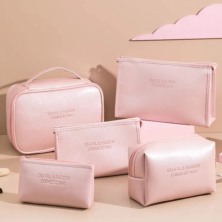 女性のためのスタイリッシュな防水カスタマイズPUレザートラベル収納ピンク化粧ポーチ化粧バッグ