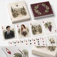 Jeu de cartes personnalisé Cépage Napa, portrait de couple aquarelle, souvenir de mariage, boîte à rabat en papier