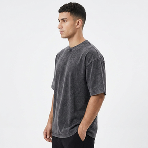 Camiseta de Algodón Lavado Oversize para Hombre, Color Sólido, Cuello Redondo, Manga Corta, Estilo Casual, Tejido Jersey - Product Image 3