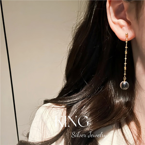 Boucles d'oreilles pendantes King Silver Jewelry, cristaux blancs ronds, pompon, pour femme, mode soirée - Product Image 3
