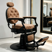 Fauteuil de Barbier Rétro en Gros, Inclinable, en Cuir Synthétique, Rotation à 360 Degrés, Structure Métallique Ergonomique, Personnalisable