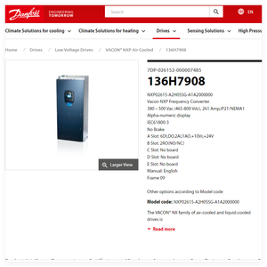 Convertisseur de fréquence Vacon série NXP 132KW 380-500V Triphasé Boîtier IP21 Modèle NXP02615-A2H0SSG-A1A2000000 pour le secteur pétrolier - Product Image 3