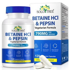 SOLOTREE Formule végétarienne sans OGM, capsules de bétaïne <span class=keywords><strong>HCl</strong></span> et pepsine, supplément d'enzymes digestives pour le soutien digestif et l'équilibre intestinal - Product Image 1