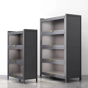 Armadio in Acciaio con Porta a Ribalta Trasparente, Credenza in Metallo Antipolvere, Organizzatore per Cucina, Soggiorno e Sala da Pranzo - Product Image 6