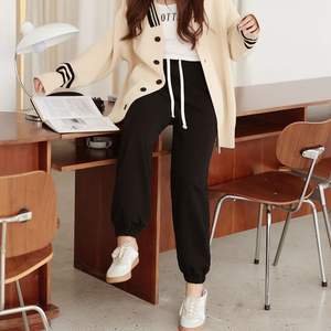 Pantalon de jogging taille haute à cordon de serrage pour femme Runqi N8768 en coton tricoté, grande taille, décontracté et sportif, noir, crème, rose, gris - Product Image 3