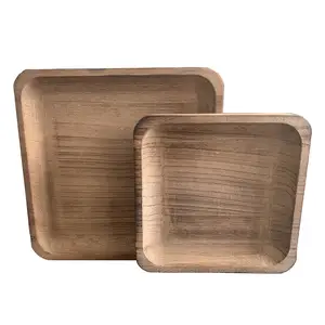 Set of 2 Square Rustic Vintage Platter Tray, Small Farmhouse Ottoman Candle Holder Decorative Trays for Home Kitchen Coffee