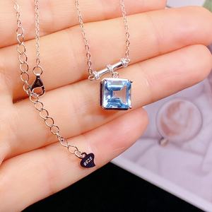 Conjuntos de Joyería Premium al por Mayor, Collar y Colgante de Circonita Azul Topacio de Diseño Cuadrado a la Moda - Product Image 5