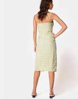 Robe mi-longue à carreaux sauge Robe une pièce pour femme