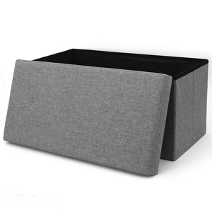 RTS Factory Wholesale Modern Living Room Furniture Faux Linen <strong>Folding</strong> Stool Storage <strong>Bench</strong> - Product Image 2