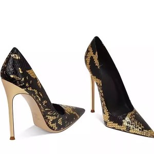 Zapatos de tacón de aguja con estampado de serpiente, punta en pico, sin cordones, para mujer, para oficina o fiesta. - Product Image 1