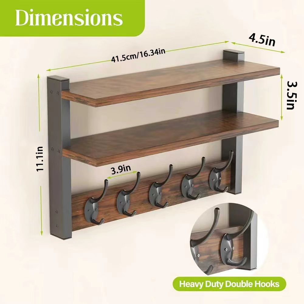 Walnut-colored 5-hook double coat rack