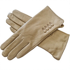 Guantes de Cuero Beige para Mujer, Diseño Sencillo hasta la Muñeca, Sin Forro, Térmicos, para Uso Diario Informal y Viajes - Product Image 5