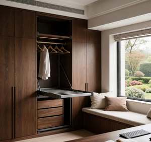 Chinese Manufacturers Supply Modern Walnut Integrated Closet-<b>Bench</b> Wardrobes Durable for Contemporary Bedrooms - Product Image 6