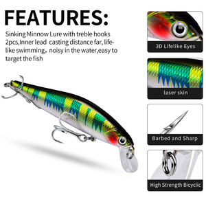 Señuelo artificial duro tipo Minnow hundible de 5G/7G/10G/14.5G con anzuelo triple para pesca - Product Image 4