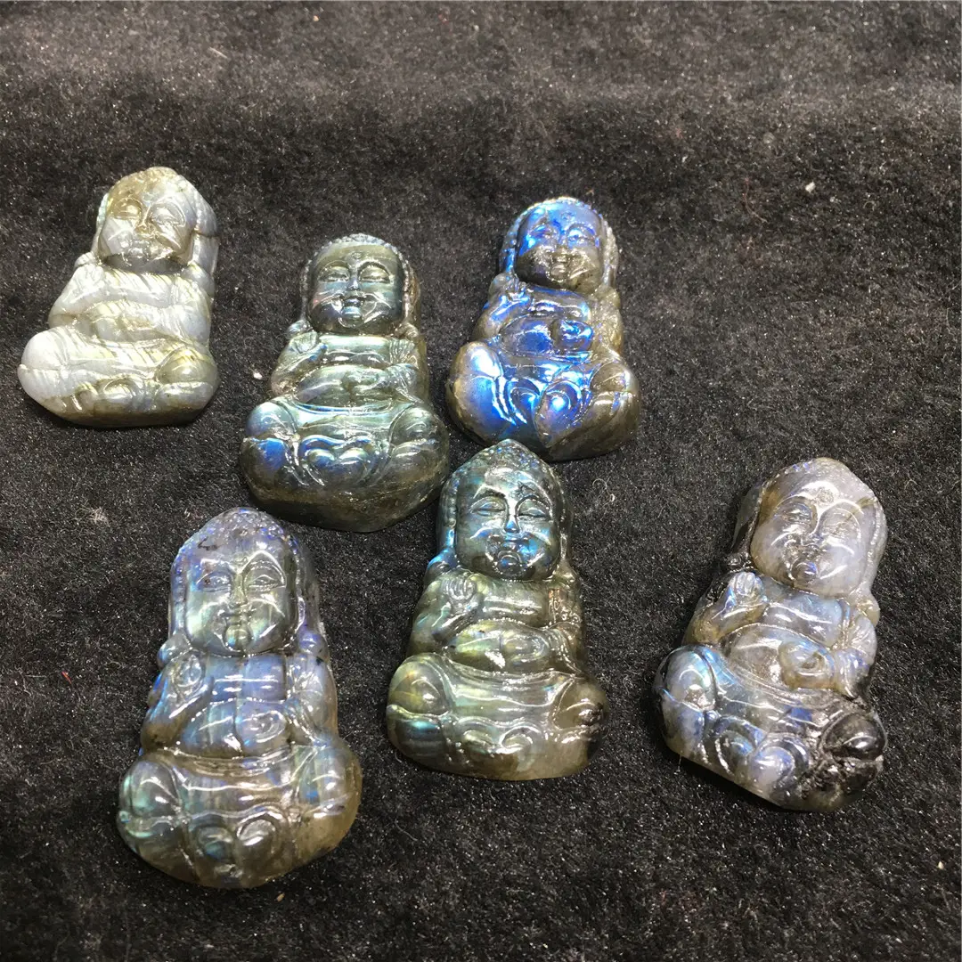 Labradorite bouddhiste en cristal, 6 pièces, artisanat de décoration, vente en gros