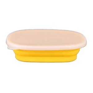 Free Sample 800ml 27oz Yellow Square Size BPA Free polyester <b>Collapsible</b> Camping Outdoor Kitchen <b>Bowl</b> With Lid - Product Image 1