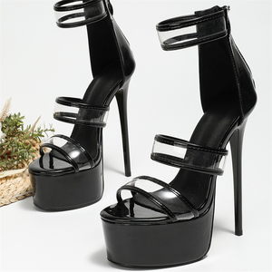 2025 Fashion Trend New Black High Heel <b>Sandals</b> European and American Summer High Waterproof <b>Platform</b> 16cm - Product Image 4