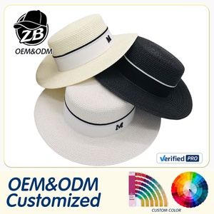 Custom <b>Flat</b> Top Sun <b>Hats</b> for Women Wide Brim Boater Straw <b>Hat</b> Foldable Packable Beach <b>Hat</b> for Summer - Product Image 1