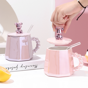 420ml Violent <b>Bear</b> and Rabbit 3D Designed Ceramic Mug Eco-friendly Porcelain Cup with Lid and Straw for Gift Coffee Herb - Product Image 1