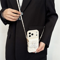 Étui de protection de luxe en cuir PU texturé avec porte-cartes et motif cœur, pour iPhone 18 17 Pro Max 16 15 14 13, avec sangle chaîne bandoulière
