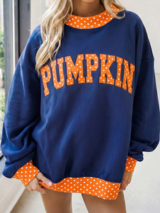 Sweat-shirt oversize à col montant pour femme, en tissu épais, avec patchwork personnalisé à carreaux vichy, style streetwear décontracté et universitaire - Product Image 5