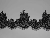 Dentelle Gothique Française en Nylon Spandex Noire avec Bordure en Cils et Picots Floraux pour Robes de Soirée et Corsages de Lingerie