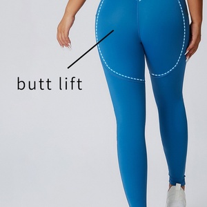 Custom logo Yoga Pants Adults Elastic Side Loop High Waist Polyester Spandex Yoga <b>Leggings</b> <b>With</b> Card <b>Pocket</b> Butt Lift <b>Leggings</b> - Product Image 2